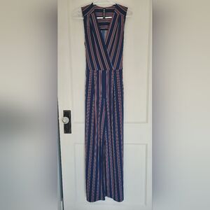 Navy Striped Sleeveless Wrap Maxi Dress